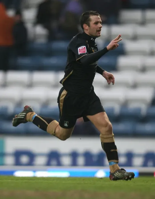 Framed Print : Coventry City's Michael Doyle Celebrates Second Goal in FA Cup Fifth Round Upset at Blackburn Rovers (February 14, 2009)
