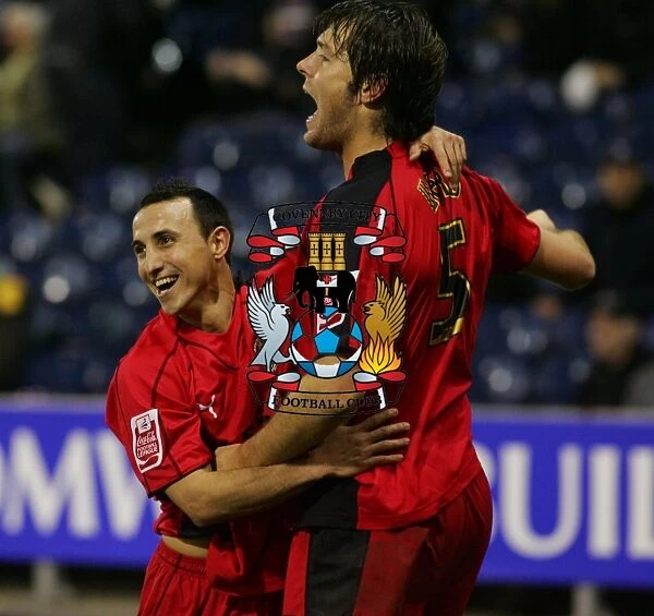 Coventry City's Michael Mifsud and Elliott Ward Celebrate Goals Against West Bromwich Albion in Coca-Cola Championship Match