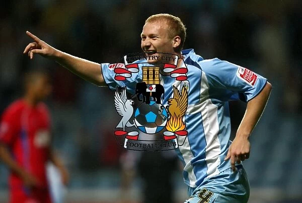 Coventry City's Robbie Simpson Celebrates Third Goal Against Aldershot Town in Carling Cup Round 1 (2008)