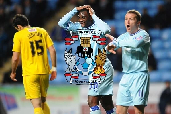 Disappointment and Determination: Coventry City's McSheffrey and Cameron After Missed Chance vs. Crystal Palace