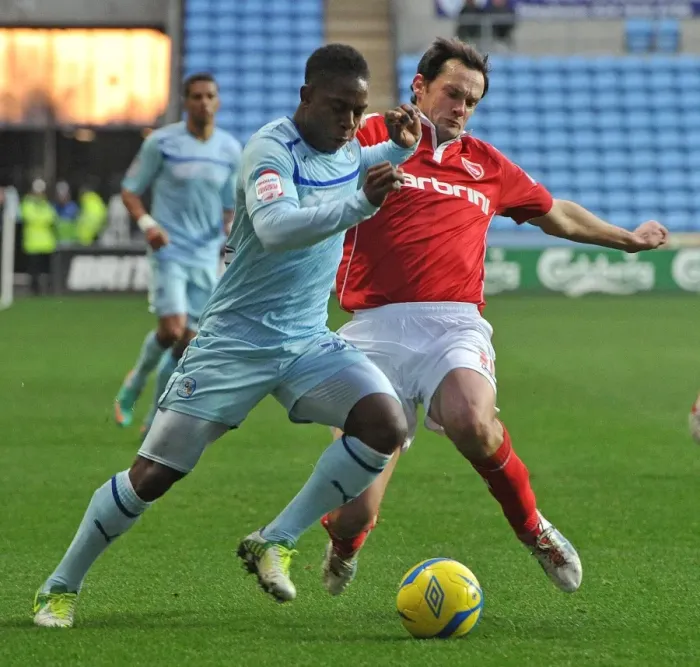 Framed Print : FA Cup: Tackle Clash between Franck Moussa and Stewart Drummond at Coventry City vs Morcambe Framed Print : FA Cup: Tackle Clash between Franck Moussa and Stewart Drummond at Coventry City vs Morcambe