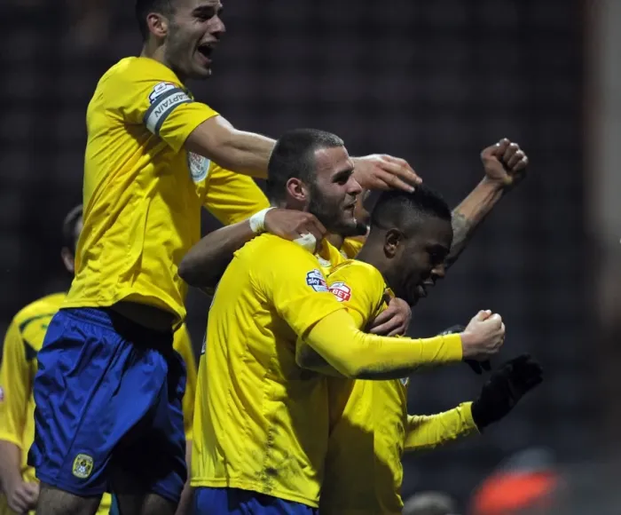 Framed Print : Franck Moussa Scores Equalizer for Coventry City Against Preston North End in Sky Bet League One Framed Print : Franck Moussa Scores Equalizer for Coventry City Against Preston North End in Sky Bet League One
