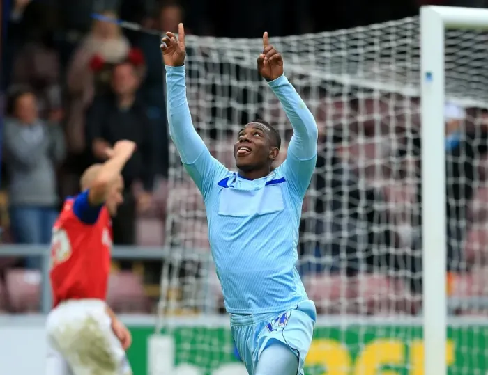 Framed Print : Franck Moussa's Strike: Coventry City's Second Goal vs. Gillingham (Sky Bet League One, September 15, 2013)