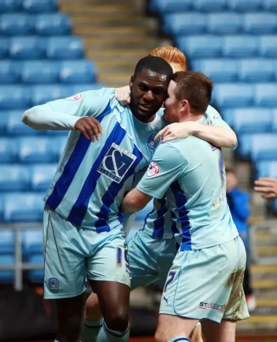 Framed Print : Frank Nouble Scores the Decisive Goal: Coventry City Advances in Johnstones Paint Trophy Quarterfinal vs Plymouth Argyle Framed Print : Frank Nouble Scores the Decisive Goal: Coventry City Advances in Johnstones Paint Trophy Quarterfinal vs Plymouth Argyle
