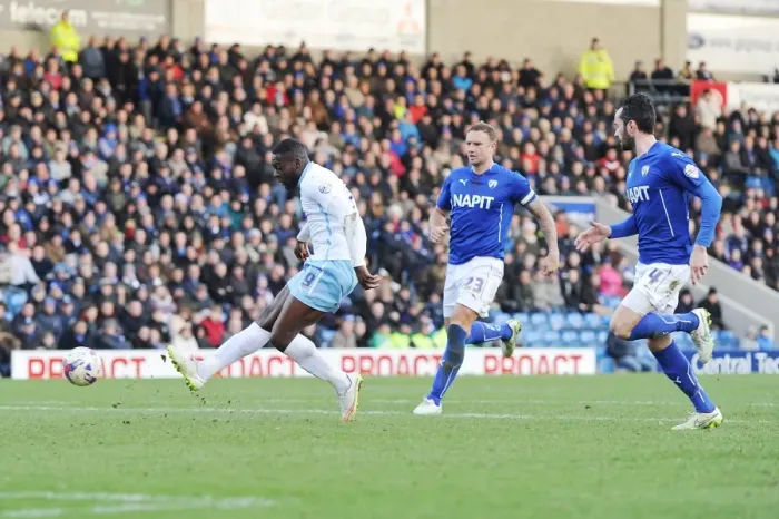 Framed Print : Frank Nouble Scores the Decisive Goal: Coventry City's Triumph in Chesterfield's Proact Stadium (Sky Bet League One) Framed Print : Frank Nouble Scores the Decisive Goal: Coventry City's Triumph in Chesterfield's Proact Stadium (Sky Bet League One)