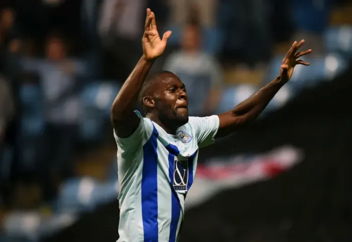 Framed Print : Frank Nouble Scores the Opener: Coventry City's Triumph Against Gillingham in Sky Bet League One Framed Print : Frank Nouble Scores the Opener: Coventry City's Triumph Against Gillingham in Sky Bet League One