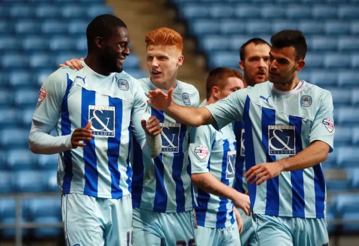 Framed Print : Frank Nouble Scores His Second Goal: Coventry City Advances in Johnstones Paint Trophy Quarterfinal Against Plymouth Argyle Framed Print : Frank Nouble Scores His Second Goal: Coventry City Advances in Johnstones Paint Trophy Quarterfinal Against Plymouth Argyle