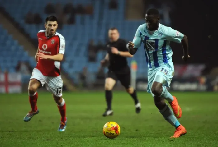 Framed Print : Frank Nouble Scores the Winning Goal for Coventry City Against Walsall in Sky Bet League One at Ricoh Arena Framed Print : Frank Nouble Scores the Winning Goal for Coventry City Against Walsall in Sky Bet League One at Ricoh Arena