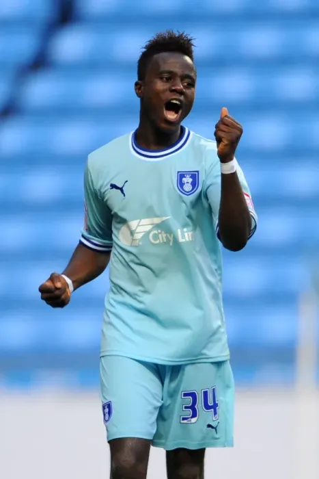Framed Print : Gael Bigirimana's Championship Title Triumph: Coventry City FC's Glorious Moment Against Derby County (10-09-2011) Framed Print : Gael Bigirimana's Championship Title Triumph: Coventry City FC's Glorious Moment Against Derby County (10-09-2011)