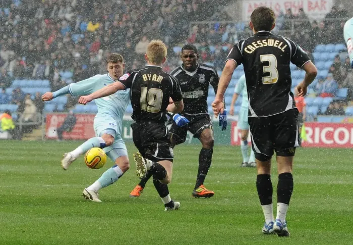 Framed Print : Gary Deegan Scores Coventry City's Second Goal Against Ipswich in Championship Match (04-02-2012, Ricoh Arena) Framed Print : Gary Deegan Scores Coventry City's Second Goal Against Ipswich in Championship Match (04-02-2012, Ricoh Arena)