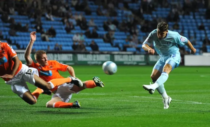 Framed Print : Gary Deegan Scores the Equalizer: Coventry City vs. Blackpool in Npower Championship (September 27, 2011, Ricoh Arena) Framed Print : Gary Deegan Scores the Equalizer: Coventry City vs. Blackpool in Npower Championship (September 27, 2011, Ricoh Arena)