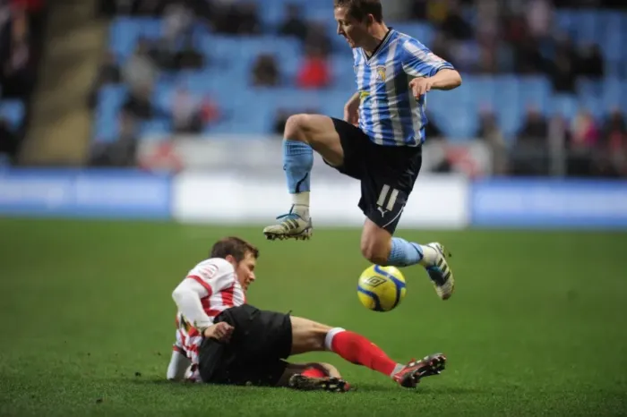 Framed Print : Gary McSheffrey vs. Dean Hammond: FA Cup Third Round Showdown at Coventry City's Ricoh Arena (07-01-2012 v Southampton) Framed Print : Gary McSheffrey vs. Dean Hammond: FA Cup Third Round Showdown at Coventry City's Ricoh Arena (07-01-2012 v Southampton)