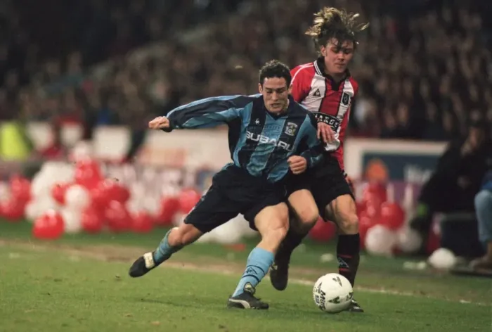Framed Print : Intense Battle for the Ball: Paul Telfer vs. Wayne Quinn (FA Cup Quarterfinal Replay: Sheffield United vs. Coventry City) Framed Print : Intense Battle for the Ball: Paul Telfer vs. Wayne Quinn (FA Cup Quarterfinal Replay: Sheffield United vs. Coventry City)