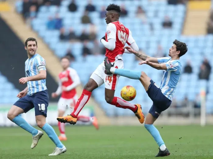 Framed Print : Intense Clash: Coventry City vs Fleetwood Town in Sky Bet League One at Ricoh Arena Framed Print : Intense Clash: Coventry City vs Fleetwood Town in Sky Bet League One at Ricoh Arena