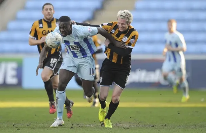 Framed Print : Intense Clash: Nouble vs McGivern in Coventry City vs Port Vale (Sky Bet League One)
