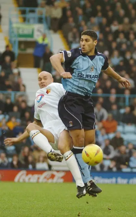 Framed Print : Intense Midfield Battle: Youssef Safri vs. Gavin Mahon (Coventry City vs. Watford, Nationwide Division One, 10-01-2004) Framed Print : Intense Midfield Battle: Youssef Safri vs. Gavin Mahon (Coventry City vs. Watford, Nationwide Division One, 10-01-2004)