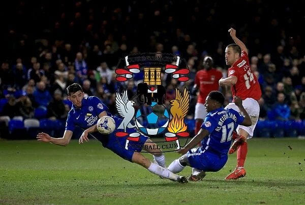 Intense Moment: Joe Cole vs Ricardo Santos and Jack Baldwin, Coventry City vs Peterborough United, Sky Bet League One, ABAX Stadium