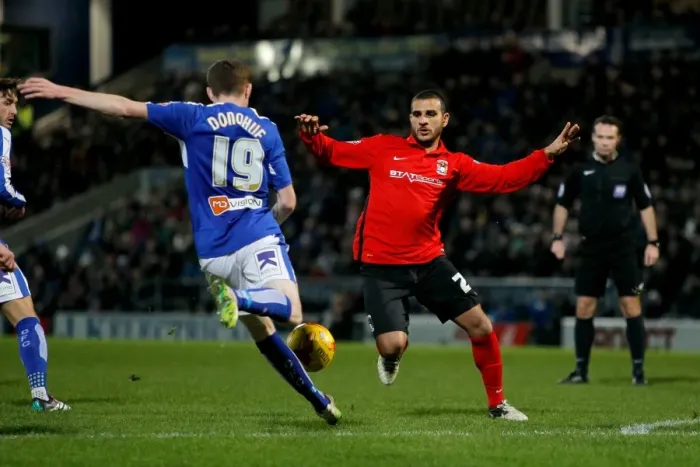Framed Print : Intense Rivalry: Aaron Martin vs. Dion Donohue in Sky Bet League One Clash at Proact Stadium Framed Print : Intense Rivalry: Aaron Martin vs. Dion Donohue in Sky Bet League One Clash at Proact Stadium