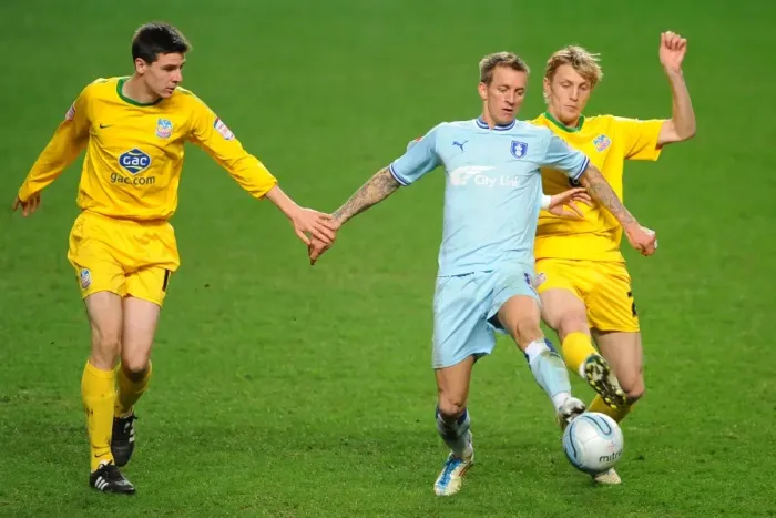 Framed Print : Intense Rivalry: Baker vs Garvan & Moxey in Coventry City vs Crystal Palace Npower Championship Clash (06-03-2012, Ricoh Arena)