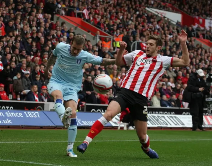 Framed Print : Intense Rivalry: Baker vs. Lallana - Coventry City vs. Southampton Championship Showdown (2012) Framed Print : Intense Rivalry: Baker vs. Lallana - Coventry City vs. Southampton Championship Showdown (2012)