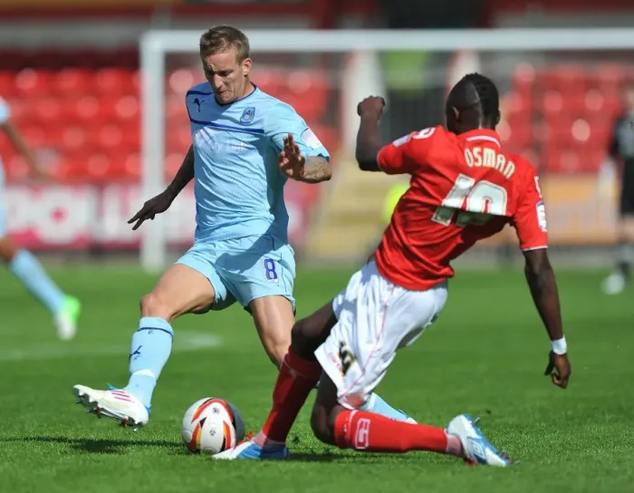 Framed Print : Intense Rivalry: Carl Baker vs Abdul Osman in Coventry City's Npower League One Clash at Crewe Alexandra (September 1, 2012) Framed Print : Intense Rivalry: Carl Baker vs Abdul Osman in Coventry City's Npower League One Clash at Crewe Alexandra (September 1, 2012)