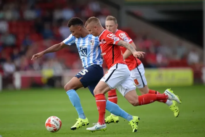 Framed Print : Intense Rivalry: Demetriou vs Murphy Clash - Sky Bet League One: Walsall vs Coventry City Framed Print : Intense Rivalry: Demetriou vs Murphy Clash - Sky Bet League One: Walsall vs Coventry City