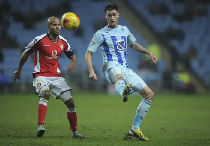 Framed Print : Intense Rivalry: Gary Madine vs. Adam Chambers in Coventry City's Sky Bet League One Clash Framed Print : Intense Rivalry: Gary Madine vs. Adam Chambers in Coventry City's Sky Bet League One Clash