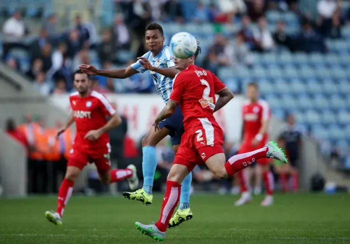 Framed Print : Intense Rivalry: Jacob Murphy vs. Chris Hird in Coventry City's Sky Bet League One Battle Against Chesterfield Framed Print : Intense Rivalry: Jacob Murphy vs. Chris Hird in Coventry City's Sky Bet League One Battle Against Chesterfield