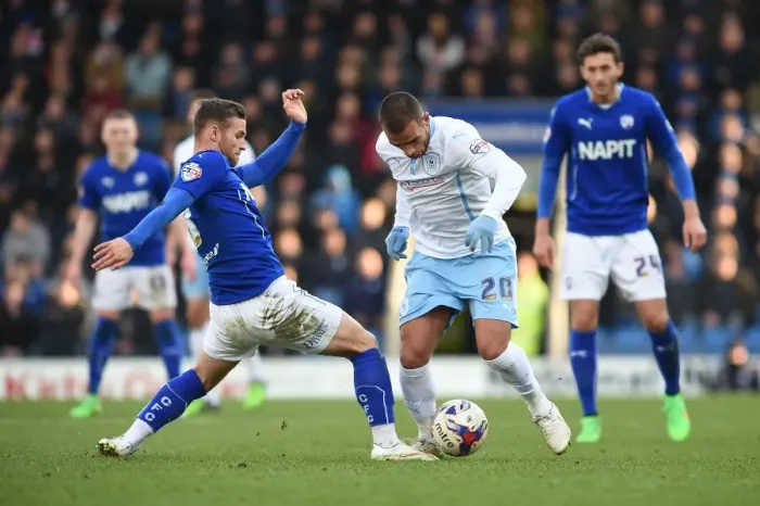 Framed Print : Intense Rivalry: Jimmy Ryan vs Marcus Tudgay in Coventry City's Sky Bet League One Clash at Chesterfield's Proact Stadium Framed Print : Intense Rivalry: Jimmy Ryan vs Marcus Tudgay in Coventry City's Sky Bet League One Clash at Chesterfield's Proact Stadium