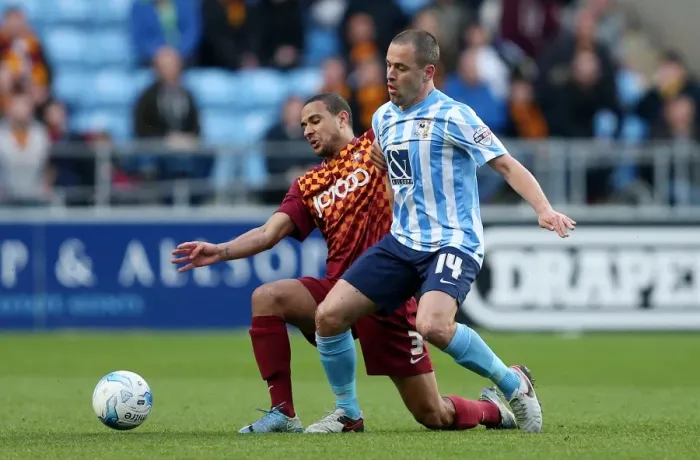 Framed Print : Intense Rivalry: Joe Cole vs. James Meredith - Coventry City vs. Bradford City, Sky Bet League One Framed Print : Intense Rivalry: Joe Cole vs. James Meredith - Coventry City vs. Bradford City, Sky Bet League One