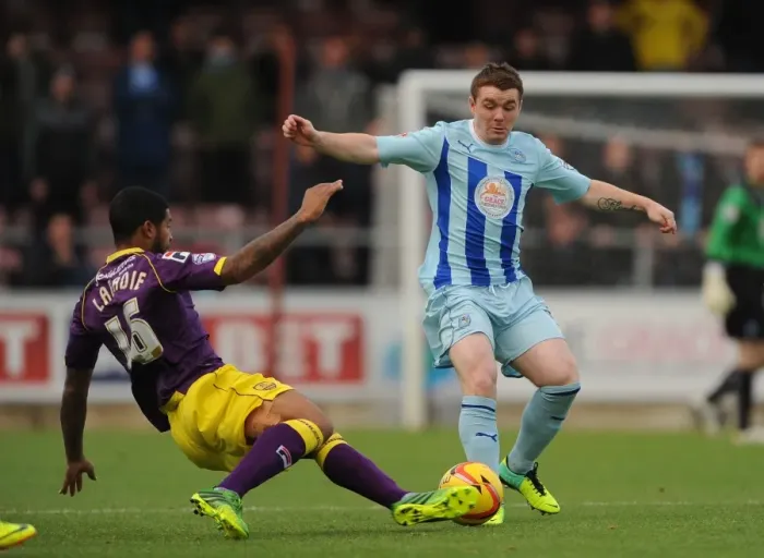 Framed Print : Intense Rivalry: John Fleck vs Joss Labadie - Coventry City vs Notts County Tackle in Sky Bet League One Framed Print : Intense Rivalry: John Fleck vs Joss Labadie - Coventry City vs Notts County Tackle in Sky Bet League One