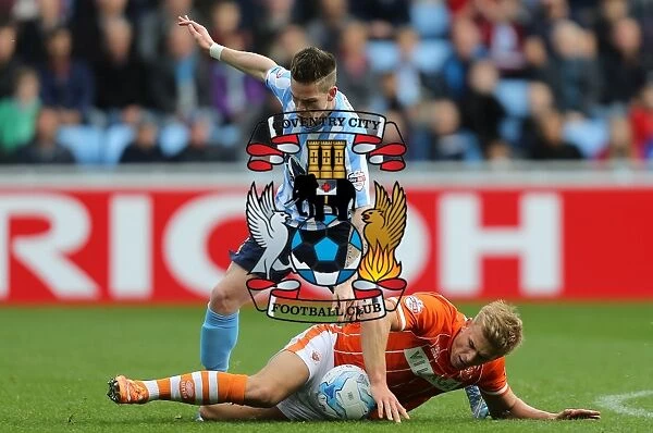Intense Rivalry: Kent vs. Potts Battle in Coventry City vs. Blackpool Football Match, Sky Bet League One, Ricoh Arena