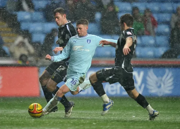 Framed Print : Intense Rivalry: Norwood vs. Drury and Cresswell in Coventry City vs. Ipswich Town Championship Showdown Framed Print : Intense Rivalry: Norwood vs. Drury and Cresswell in Coventry City vs. Ipswich Town Championship Showdown