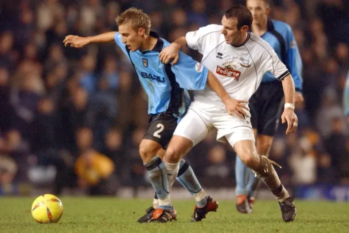 Framed Print : Intense Rivalry: Pead vs. Burley Clash in Coventry City vs. Derby County (Nationwide League Division One, 21-12-2002) Framed Print : Intense Rivalry: Pead vs. Burley Clash in Coventry City vs. Derby County (Nationwide League Division One, 21-12-2002)