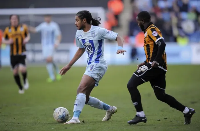 Framed Print : Intense Rivalry: Samuel vs Marshall's Tackle - Coventry City vs Port Vale (Sky Bet League One)