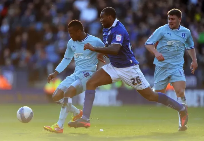 Framed Print : Intense Rivalry: Wes Morgan vs. Alex Nimely at The King Power Stadium - Coventry City vs. Leicester City, Football League Championship (03-03-2012) Framed Print : Intense Rivalry: Wes Morgan vs. Alex Nimely at The King Power Stadium - Coventry City vs. Leicester City, Football League Championship (03-03-2012)
