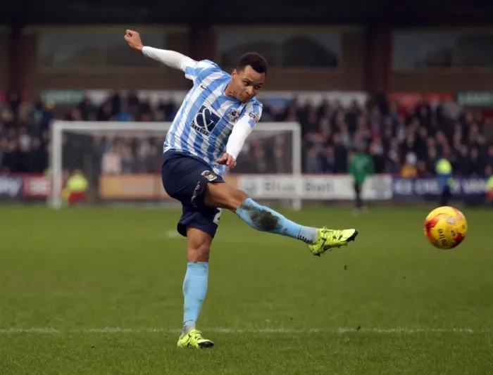 Framed Print : Jacob Murphy Scores Coventry City's Second Goal vs. Crewe Alexandra in Sky Bet League One Framed Print : Jacob Murphy Scores Coventry City's Second Goal vs. Crewe Alexandra in Sky Bet League One