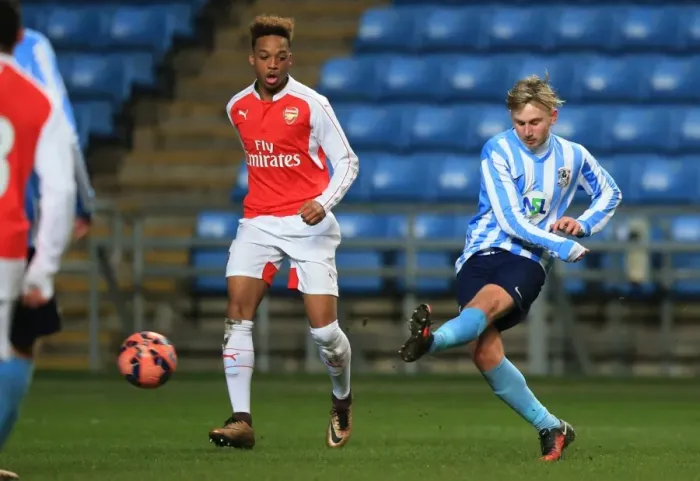 Framed Print : Jak Hickman's Shocking First Goal: Coventry City Stuns Arsenal in FA Youth Cup Fifth Round at Ricoh Arena Framed Print : Jak Hickman's Shocking First Goal: Coventry City Stuns Arsenal in FA Youth Cup Fifth Round at Ricoh Arena