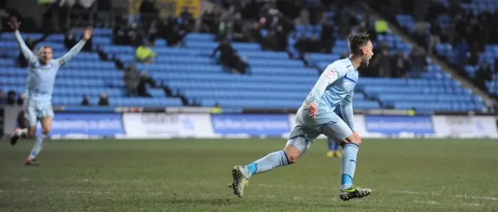 Framed Print : James Bailey Scores the Winning Goal for Coventry City Against Oldham in npower League One