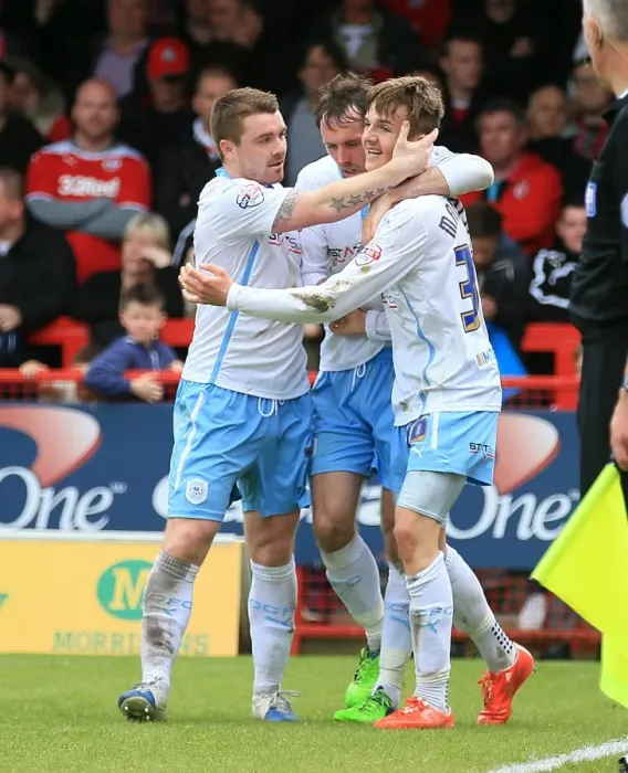 Framed Print : James Maddison Scores and Celebrates with Fleck and O'Brien: Coventry City's Moment of Triumph in Sky Bet League One Framed Print : James Maddison Scores and Celebrates with Fleck and O'Brien: Coventry City's Moment of Triumph in Sky Bet League One