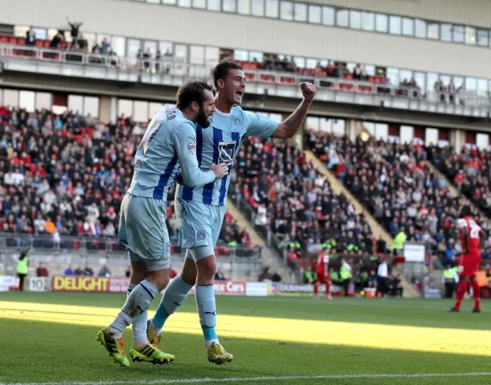 Framed Print : Jim O'Brien's Thrilling Goal: Coventry City's Euphoric Moment at Matchroom Stadium (Sky Bet League Championship: Leyton Orient vs Coventry City) Framed Print : Jim O'Brien's Thrilling Goal: Coventry City's Euphoric Moment at Matchroom Stadium (Sky Bet League Championship: Leyton Orient vs Coventry City)
