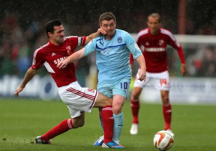 Framed Print : John Fleck Foul by Tommy Miller: Swindon Town vs Coventry City, Football League One
