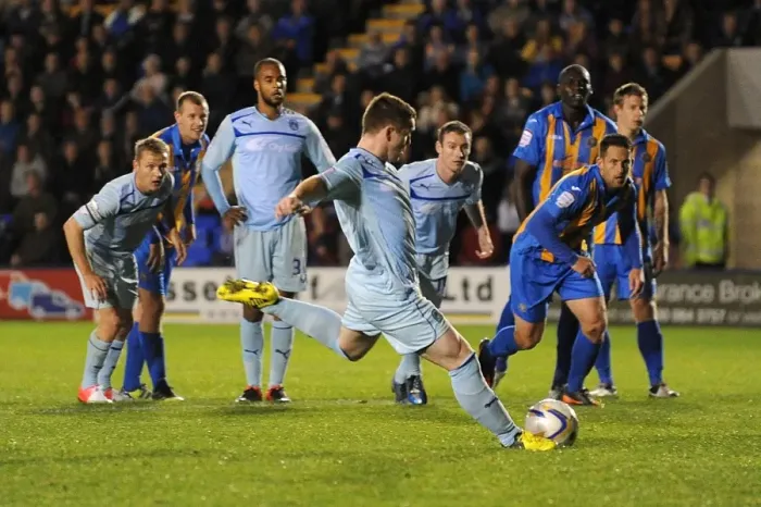Framed Print : John Fleck Scores Coventry City's First Goal in Npower League One Against Shrewsbury Town (September 18, 2012)