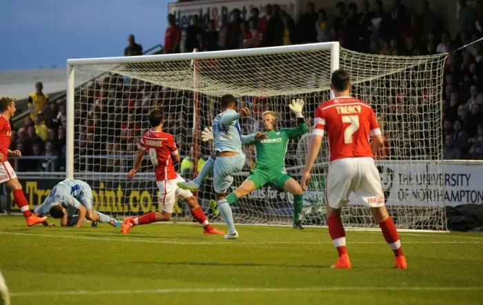Framed Print : Jordan Clarke Scores Coventry City's Second Goal vs Barnsley in Sky Bet League One at Sixfields Stadium Framed Print : Jordan Clarke Scores Coventry City's Second Goal vs Barnsley in Sky Bet League One at Sixfields Stadium