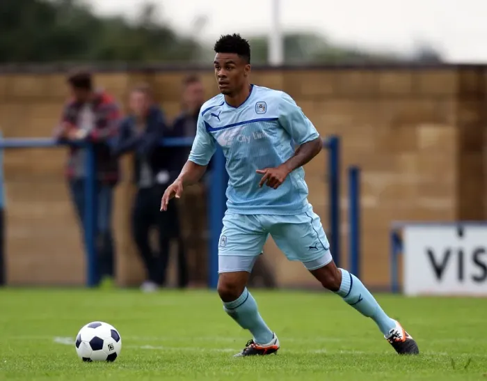 Framed Print : Jordan Willis in Pre-Season Action for Coventry City vs Hinckley United at De Montfort Park