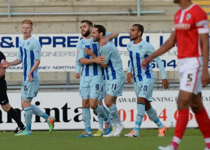 Framed Print : Josh McQuoid's First Goal for Coventry City: Sky Bet League One Clash Against Barnsley at Sixfields Stadium Framed Print : Josh McQuoid's First Goal for Coventry City: Sky Bet League One Clash Against Barnsley at Sixfields Stadium