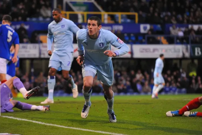 Framed Print : Jutkiewicz's Thrilling Goal Celebration: Coventry City at Fratton Park vs. Portsmouth (03-12-2011) Framed Print : Jutkiewicz's Thrilling Goal Celebration: Coventry City at Fratton Park vs. Portsmouth (03-12-2011)