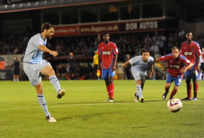 Framed Print : Kevin Kilbane's Penalty: Coventry City's Lone Goal in Capital One Cup Upset against Dagenham and Redbridge (August 14, 2012) Framed Print : Kevin Kilbane's Penalty: Coventry City's Lone Goal in Capital One Cup Upset against Dagenham and Redbridge (August 14, 2012)