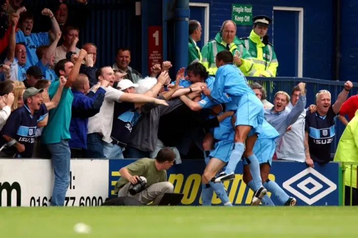 Framed Print : Lee Hughes Debut Goal: Coventry City Thrills Fans vs. Stockport County (August 11, 2001) Framed Print : Lee Hughes Debut Goal: Coventry City Thrills Fans vs. Stockport County (August 11, 2001)