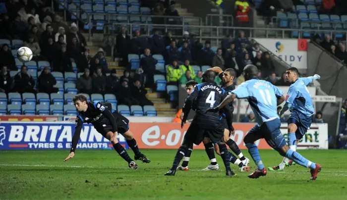 Framed Print : Leon Best Scores First for Coventry City Against Portsmouth in FA Cup Third Round Replay Framed Print : Leon Best Scores First for Coventry City Against Portsmouth in FA Cup Third Round Replay